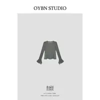 OYBN欧阳贝妮【天后】微胖大码烫钻荷叶袖亮闪闪T恤打底衫1511