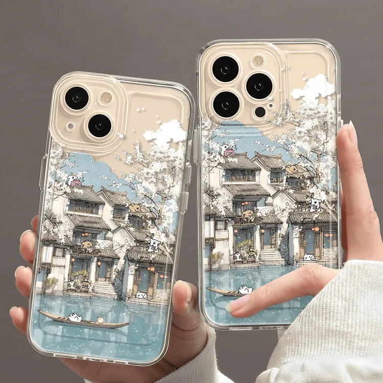 线条小狗水乡适用iphone16/15promax手机壳苹果13/14全包12/11pro