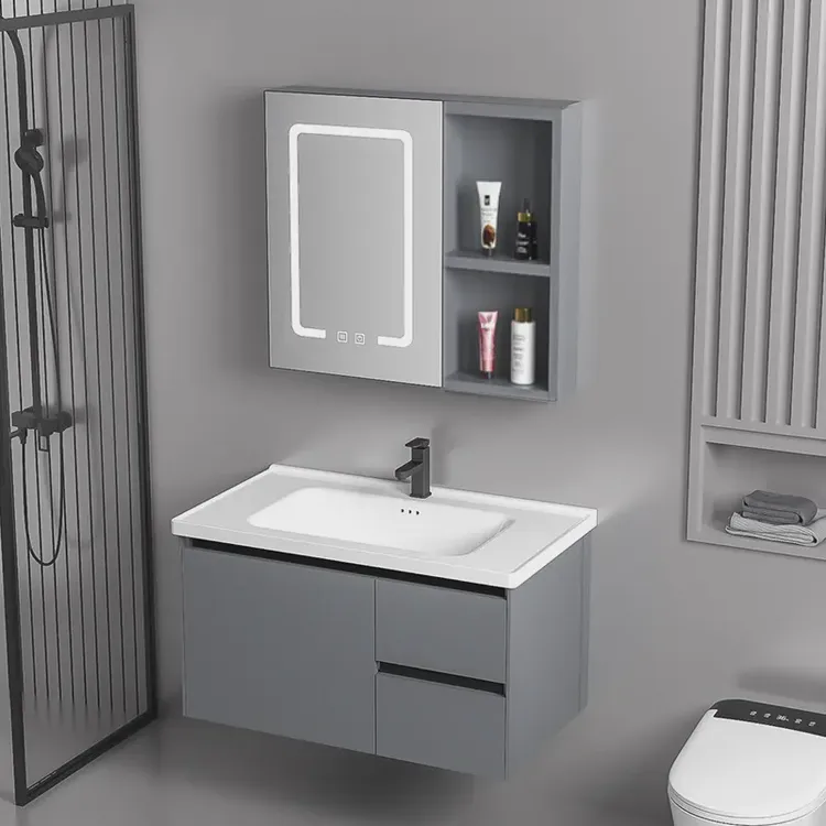 黛柠深灰轻奢风抽屉浴室柜组合卫生间陶瓷一体盆洗漱卫浴洗手盆