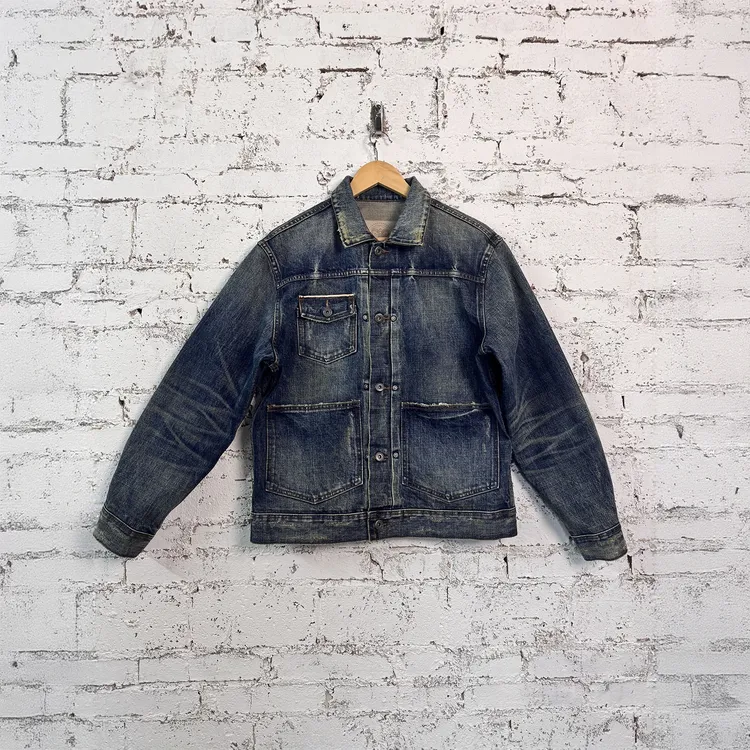 银壁虎15盎司赤耳丹宁红边布加厚硬挺美式复古潮流男士牛仔外套