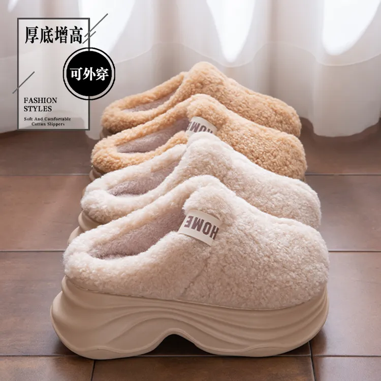 厚底棉拖鞋女款2025冬季新款居家室内加绒保暖防滑外穿增高棉拖鞋商品图