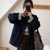 韩系复古明线口袋宽松慵懒风牛仔外套休闲显瘦百搭夹克上衣女秋