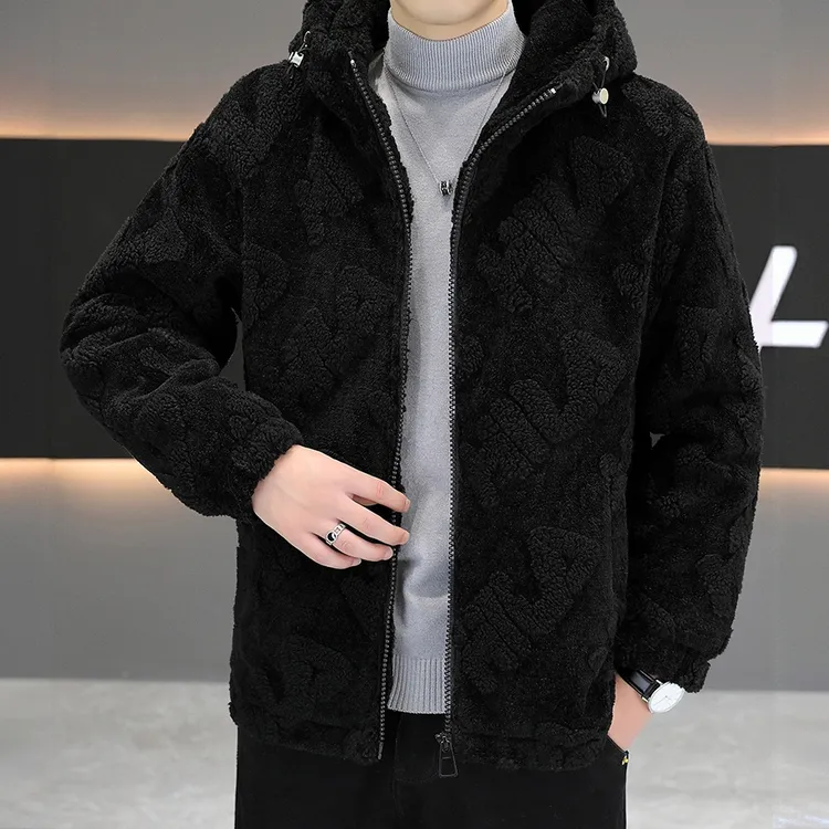 EONMEBIWNT冬季外套男士加绒加厚棉衣保暖连帽纯色潮流工装夹克