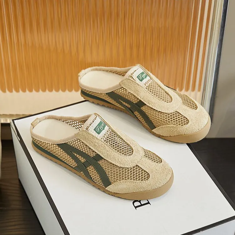 真皮包头拖鞋德训鞋半拖女2025夏季新款透气网面运动休闲凉鞋女