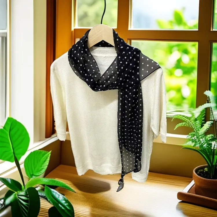 100%桑蚕丝【波点飘带】30x160cm真丝丝巾小长条女波点窄长款纱巾