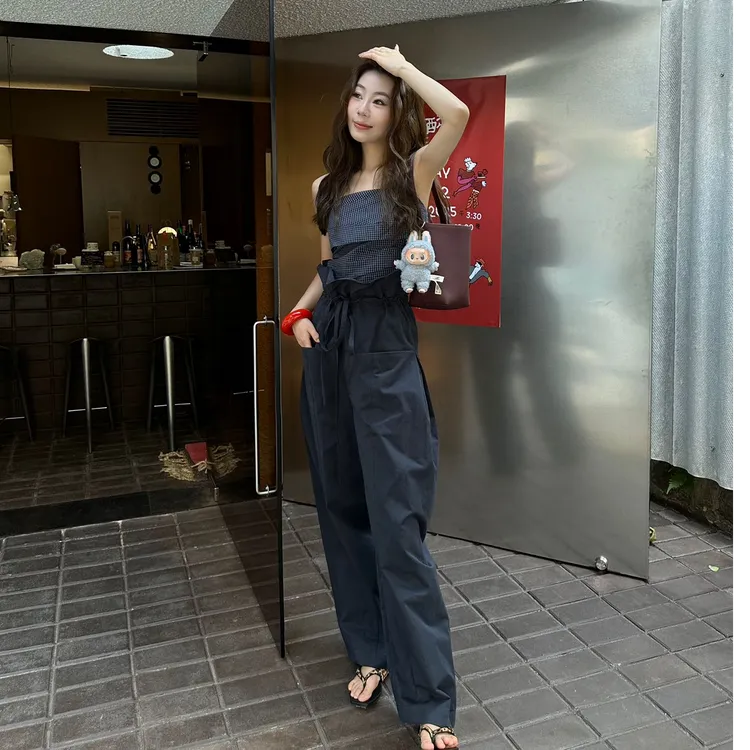 夏装新款韩系甜美花苞吊带背心搭配工装阔腿休闲裤显瘦高腰时尚