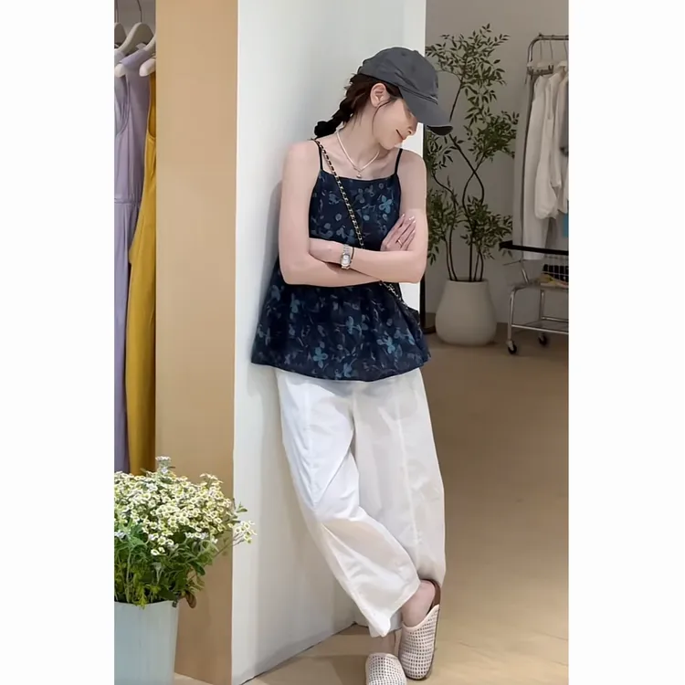 夏季百搭法式休闲风时尚复古印花碎花吊带女生韩系ins衣服