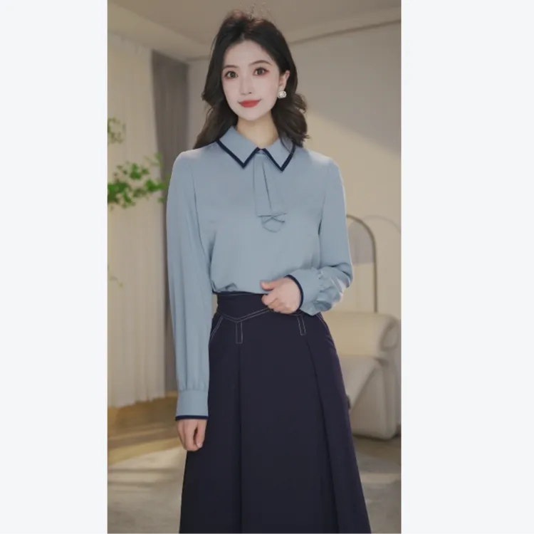 【婷婷甄选】欧若风2025年8591563浅灰蓝衬衫女士气质高级
