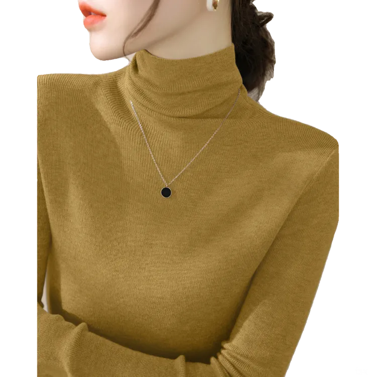 新款法式内搭女装针织打底衫秋冬别致慵懒风绝美堆堆高领上衣