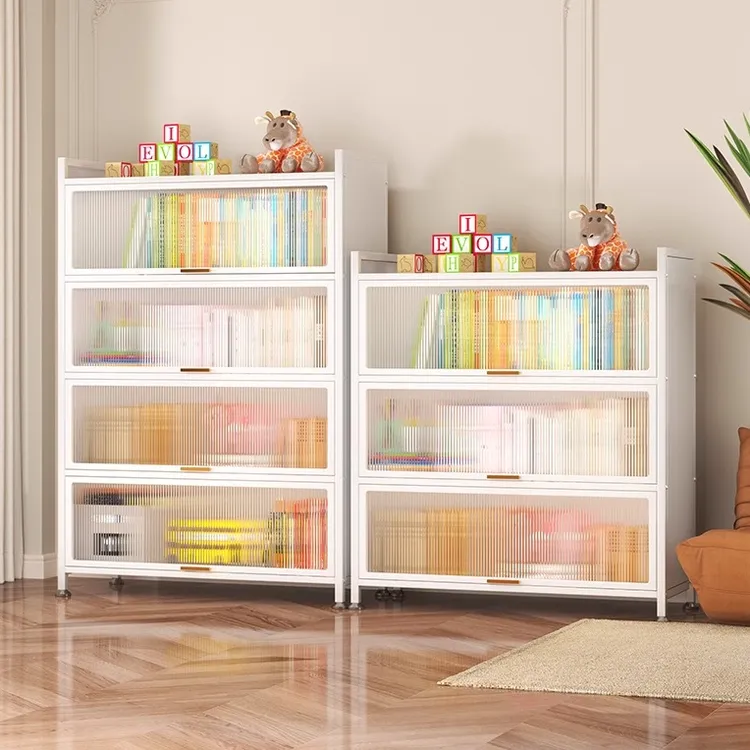 家用钢制书柜多层儿童书架置物架客厅带门防尘文件柜收纳柜储物柜