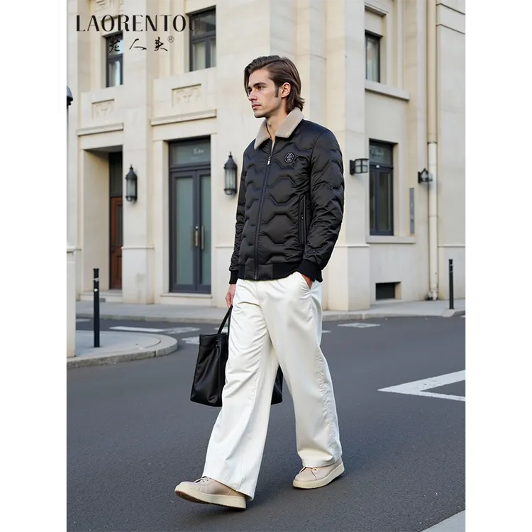 老人头2025年秋冬季羊毛领保暖男士羽绒服商务外套