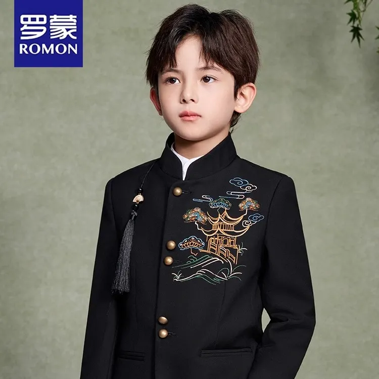 Romon/罗蒙男童新中式西装外套中国风套装儿童小西服演出服装