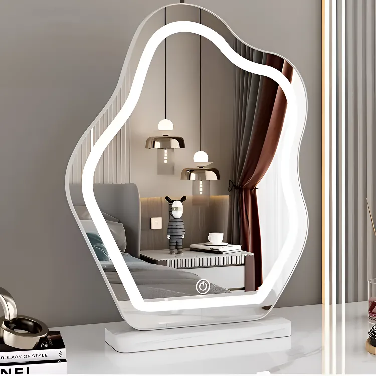 女生云朵化妆镜台式LED灯镜子简约智能轻奢灯镜带灯梳妆台化妆镜