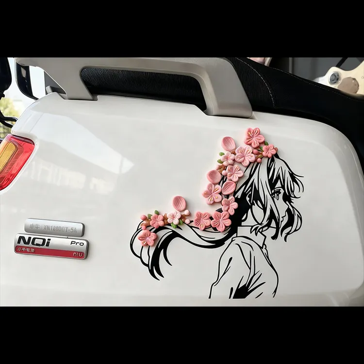 适用于小牛NQi车身薇尔动漫少女装饰防水贴纸真立体桃花饰品贴