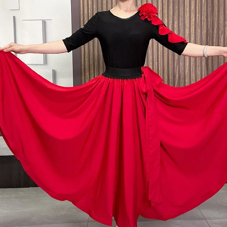 华丝格（净色）点帕斯半身大摆半身裙大裙摆大摆裙G裙子长款红色