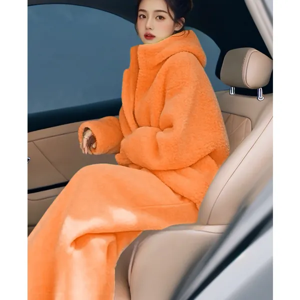 一整套深冬穿搭2024新款小个子显高小众连帽上衣长裤两件套套装