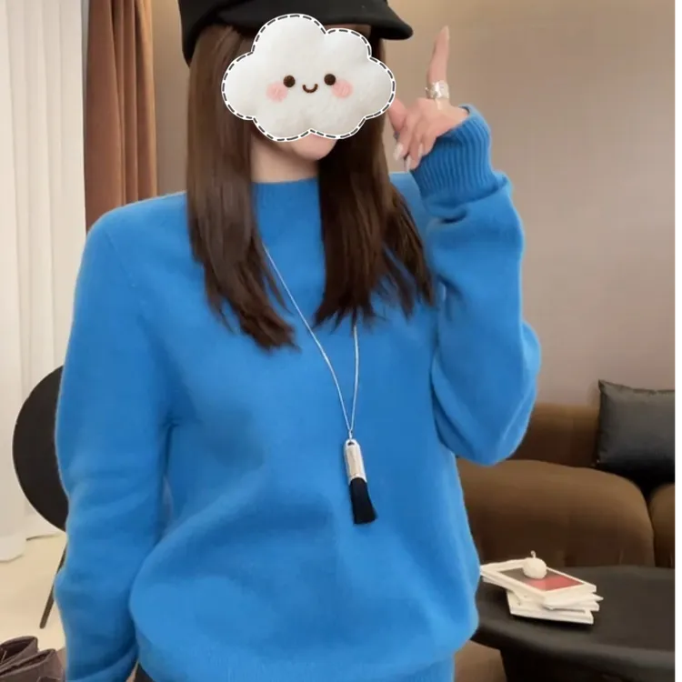 2025新款瓦尔登湖软糯克莱因蓝舒适保暖长袖毛衣纯色百搭韩版上衣