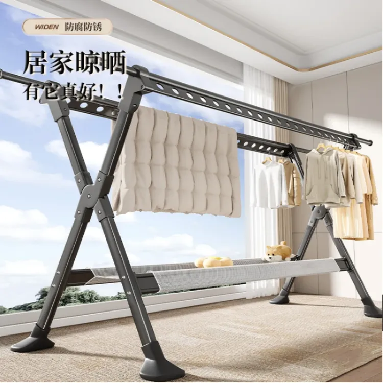 免安装衣架家用折叠落地凉衣杆室内外挂衣服伸缩晒衣架简易晾衣架