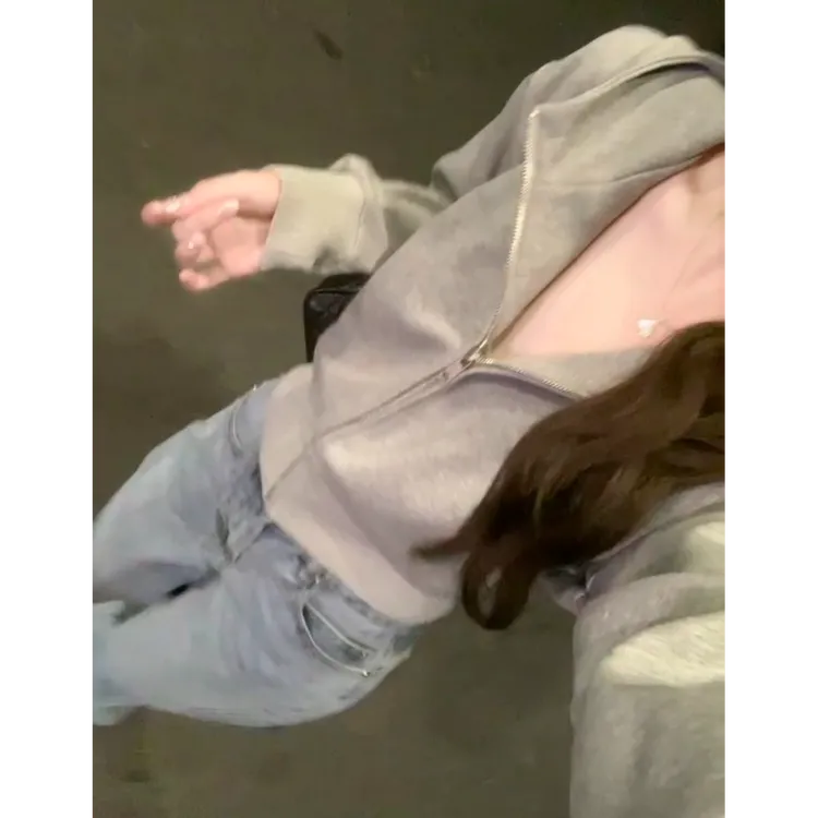 2025秋季高质感连帽开衫卫衣女高品质甜酷直筒牛仔裤女长裤俩件套