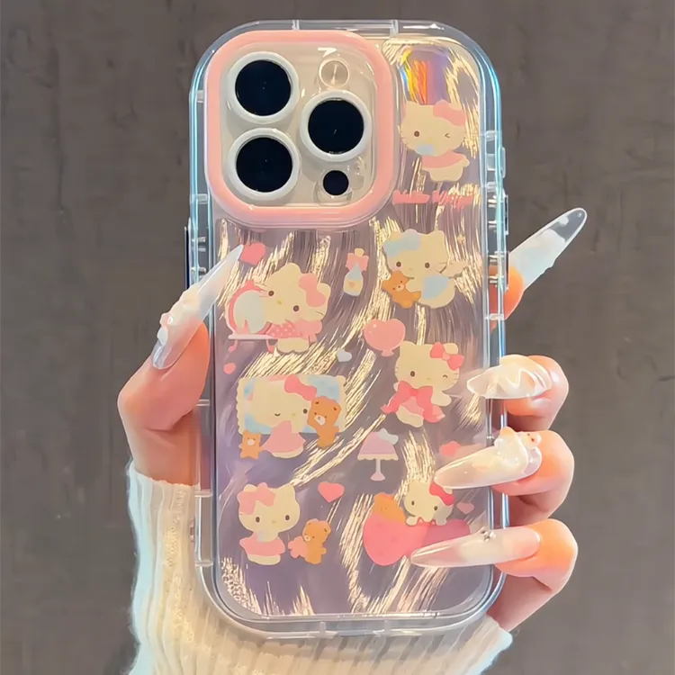 适用苹果iPhone16pro手机壳15羽纱奶油壳kitty的粉色小日常华为60