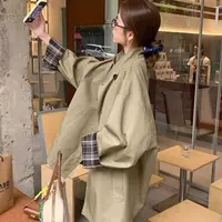 【新款+运费险】高级撞色中长款风衣外套廓形显瘦英伦风大衣JD225