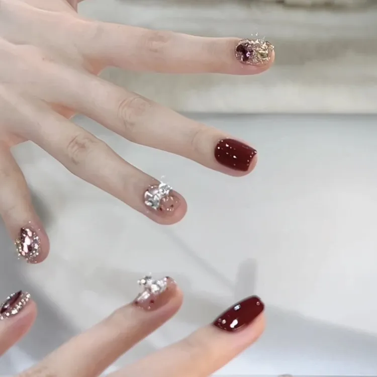 【蝴蝶结红波点】手工穿戴甲重工气质时尚可爱红色中长款穿戴式美甲