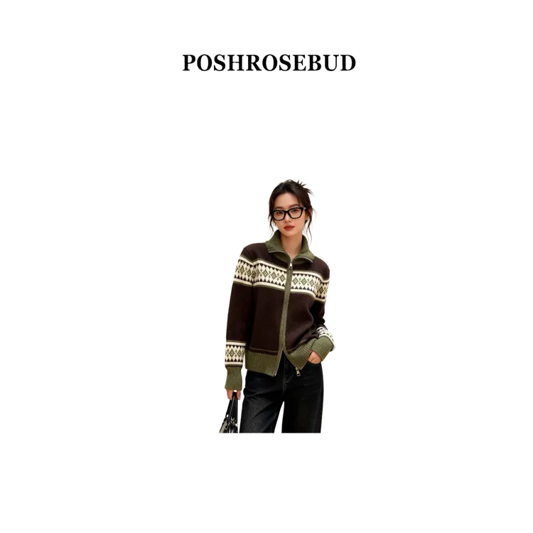 【POSHROSEBUD】2025秋冬季新款宽松百搭针织长袖开衫