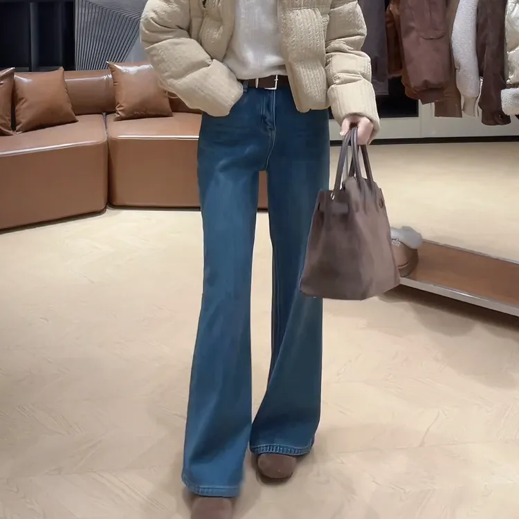 秋冬显瘦百搭加绒高腰显瘦直筒牛仔裤冬季复古时尚裤子LK2508650