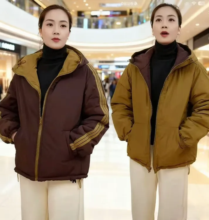 双面穿宽松保暖棉服时尚休闲长袖百搭连帽双面棉衣