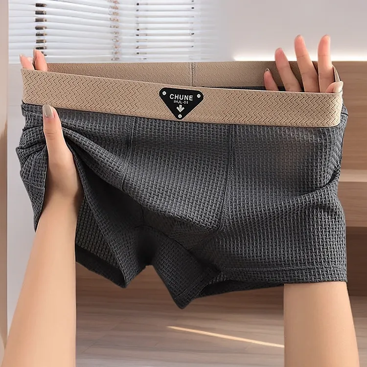 男士内裤男款冰丝平角裤青年提花透气运动裤中腰薄款短裤夏季宽松