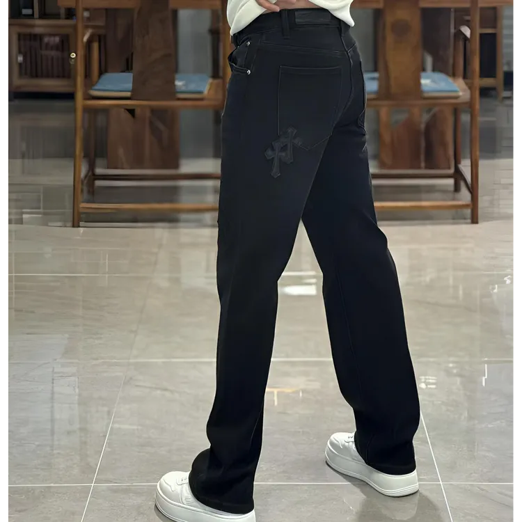 88222欧货秋季时尚潮流十字花高弹力直筒男士牛仔裤
