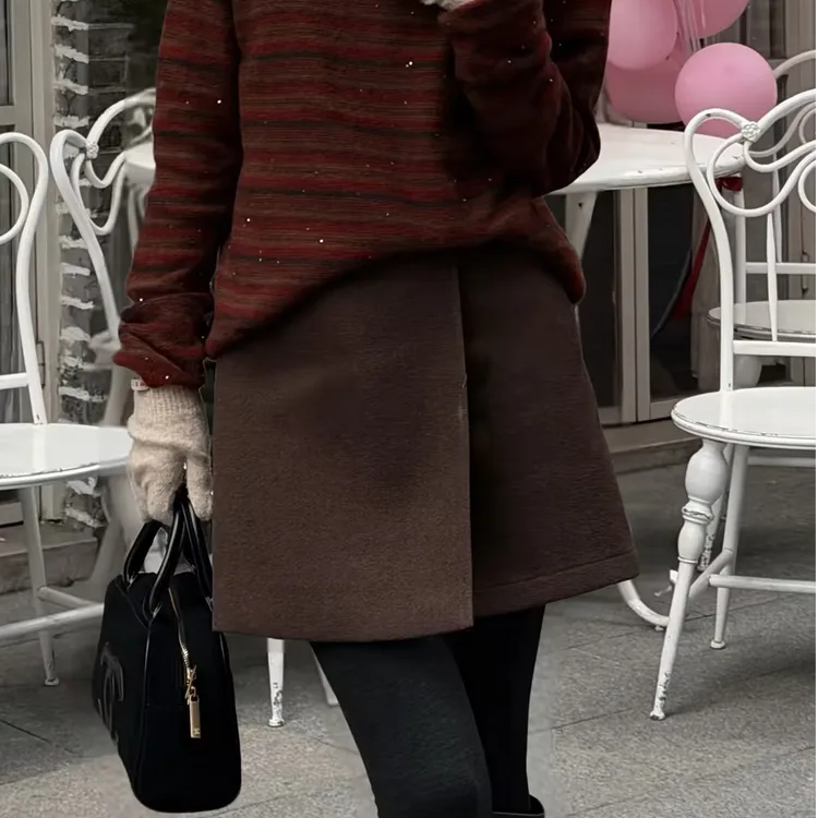 HELA AOMI “藏肚半裙”绵羊毛一片式小个子A字半身裙CY5DM71565