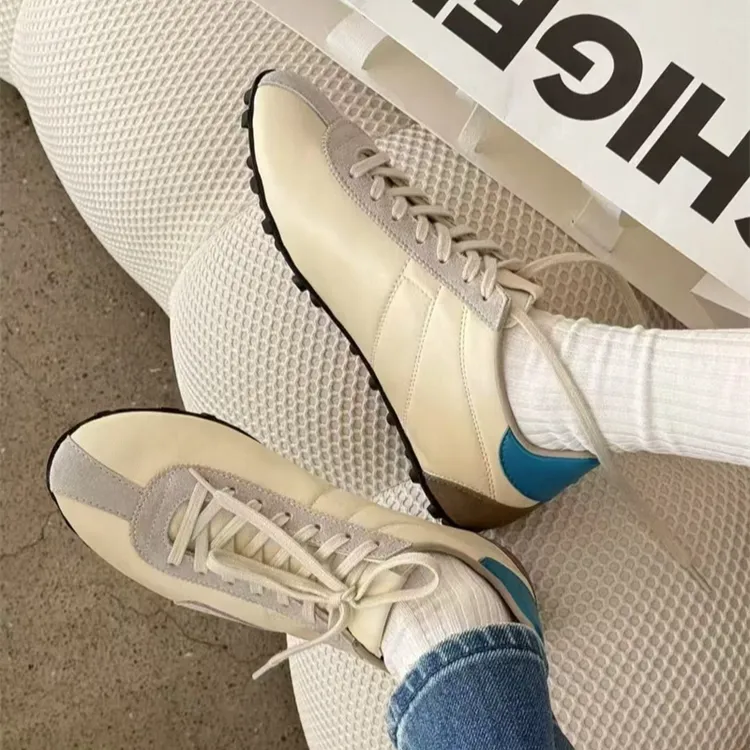 欧洲站2025新款平底百搭闲板鞋透气系带低帮真皮德训鞋运动休闲鞋