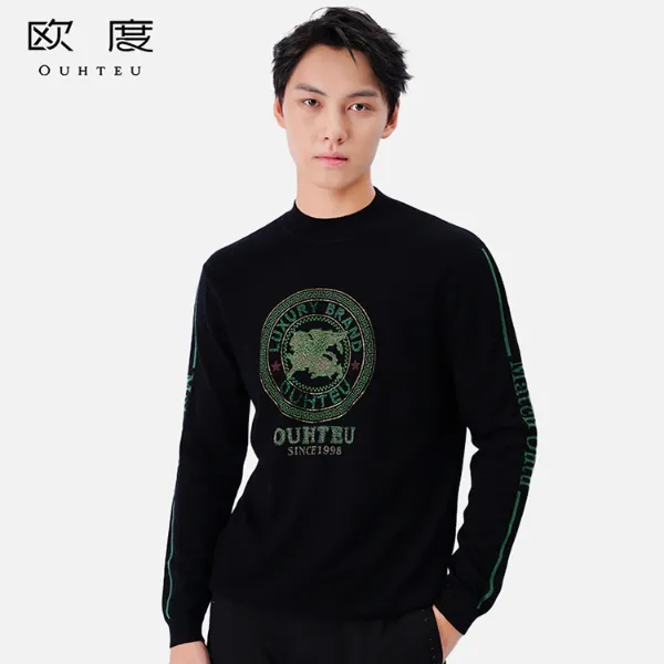 OUHTEU/欧度【圣马可飞狮】25秋冬新款精致烫钻100绵羊毛针织衫7696