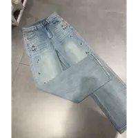 301#国风重工刺绣粉色花朵牛仔裤