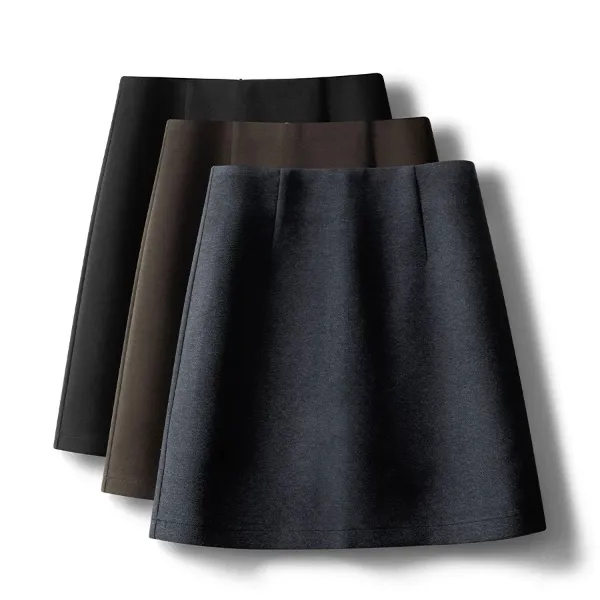 黑色短裙半身裙女秋冬季2025新款高腰绝美小个子包臀裙毛呢a字裙