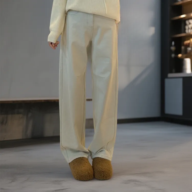 宿慕SUMU植绒弯刀牛仔裤显瘦裤子2025冬季新款百搭牛仔长裤32996