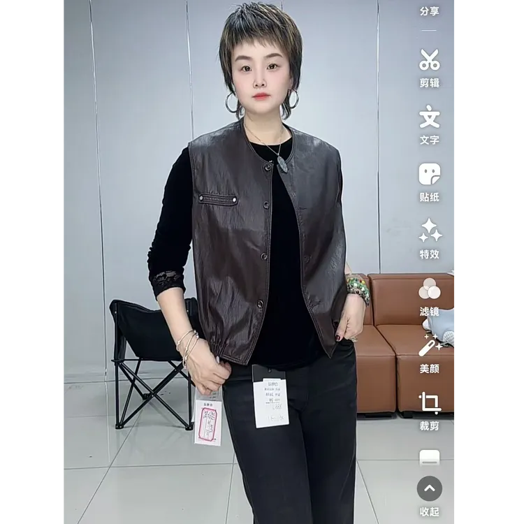 小施家韩版气质高端百搭皮马甲6906