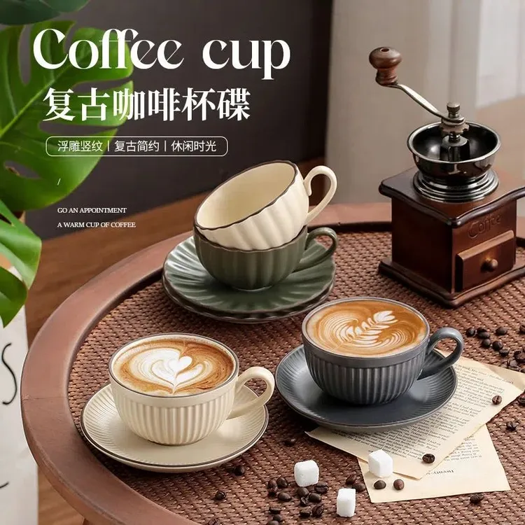 欧式小奢华家用挂耳咖啡杯陶瓷拿铁拉花杯碟精致复古下午茶杯