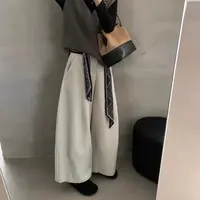 9886裤型好jue~韩系丝巾高腰直筒阔腿裤