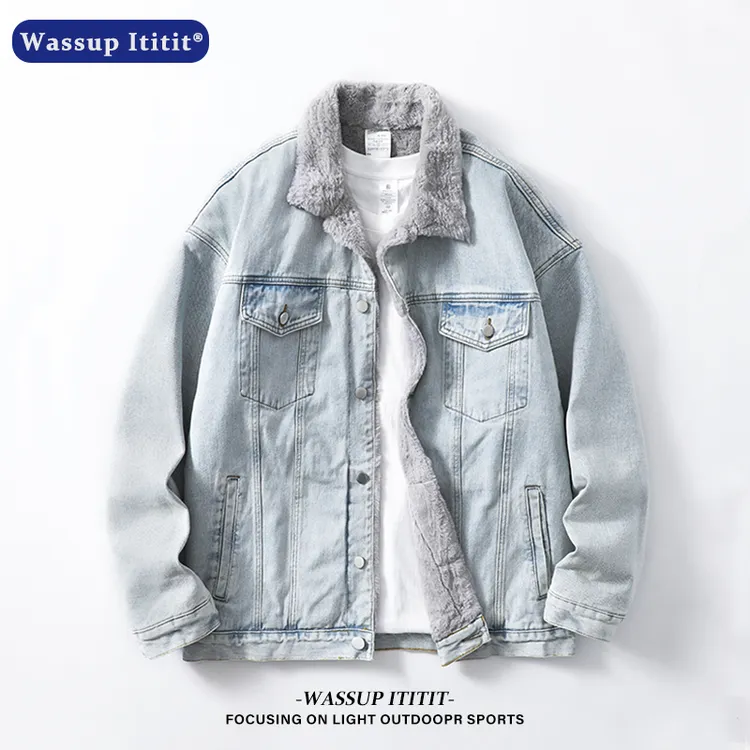 WASSUP ITITIT秋冬季新款夹克加绒加厚时尚休闲翻领牛仔外套男款