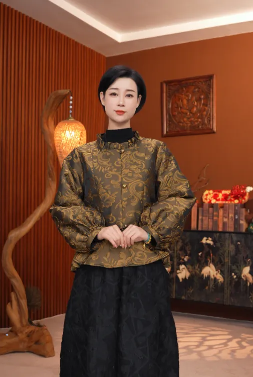 【红熹潮098金色】春秋季女士百搭刺绣轮廓宽松短款重工长袖上衣