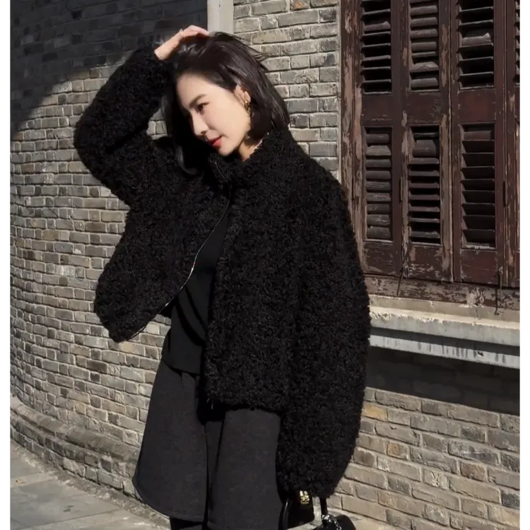 2025年冬季流行立领毛毛短外套女装韩系时尚洋气超好看短款上衣