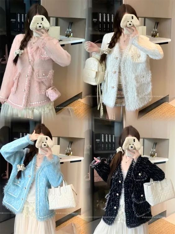 【温柔软糯仿水貂绒外套】大码女装秋冬胖妹妹宽松慵懒风小香风开衫