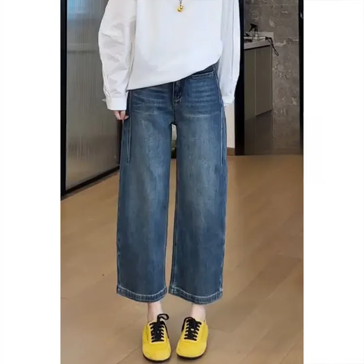 艾塔莉九分裤显瘦直筒裤女春夏新款牛仔裤子胖mm大码烟管裤小个子