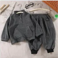【380克重】学贝萌韩版男童洋气中小童黑灰条纹卫衣休闲运动套装新