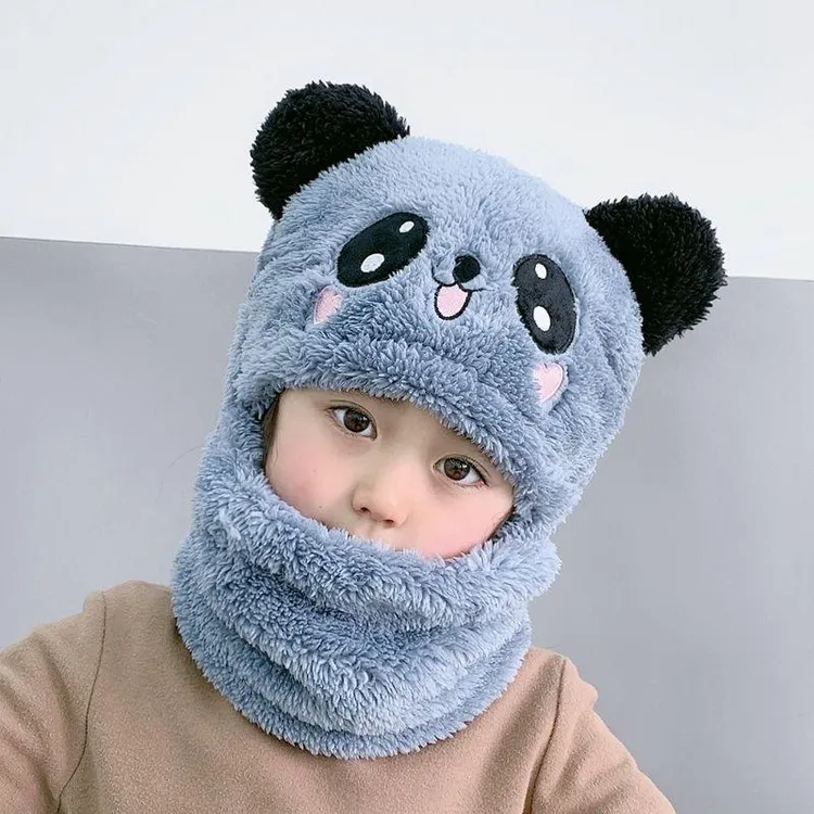 儿童秋冬季帽子围脖一体可爱加厚保暖宝宝遮脸护耳帽加绒防风帽