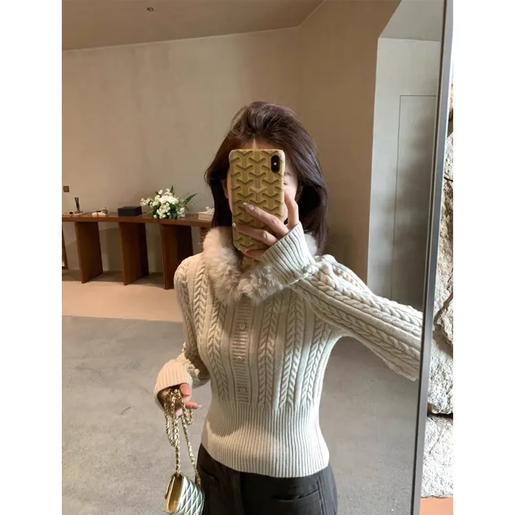 【奥黛丽的冬日手记】可拆卸毛毛领麻花针织毛衣女短款设计感长袖