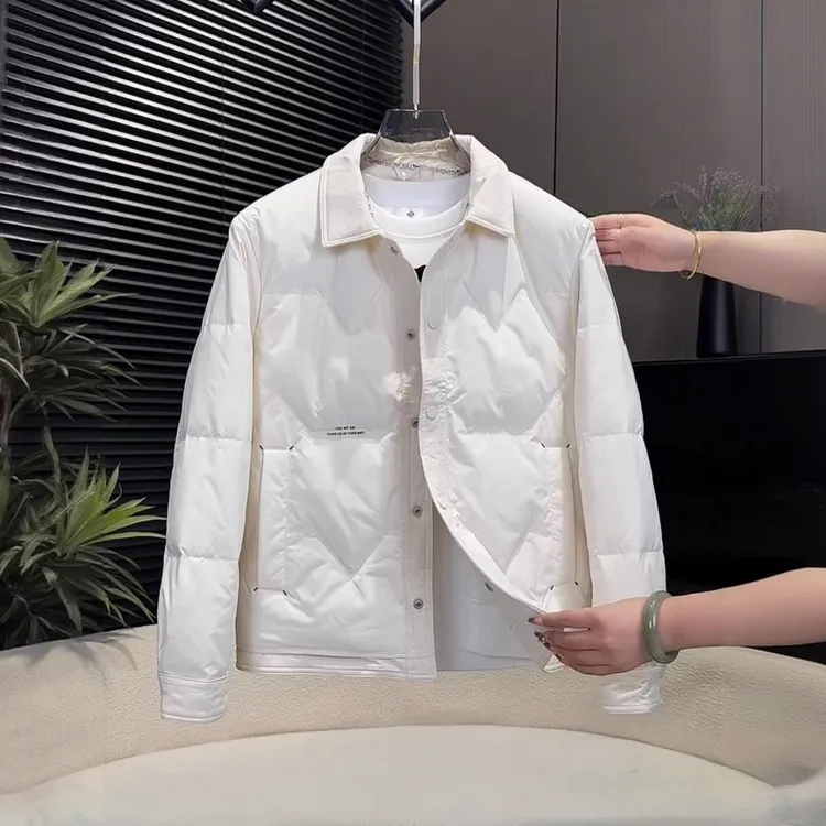 莱蒙璀冬季新款男士翻领轻薄羽绒服时尚百搭纯色简约外套男装上衣