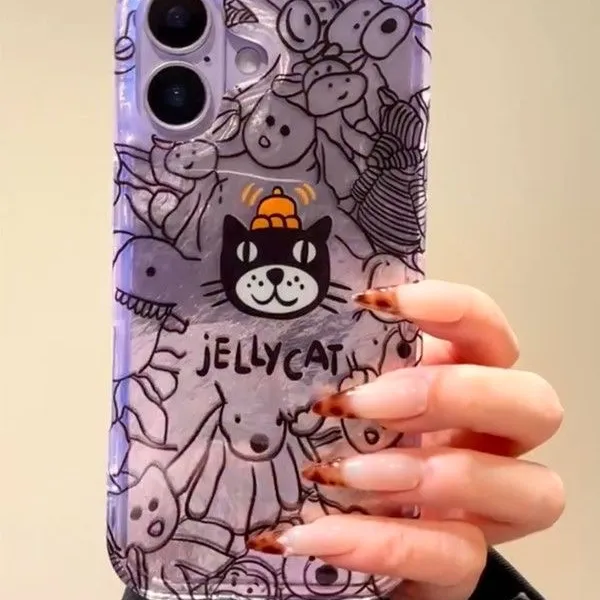 高级紫底小动物黑猫适用苹果17promax漩涡手机壳华为oppo小米vivo